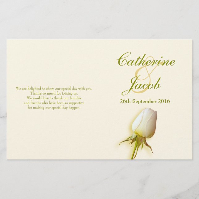 Programa de bodas con brotes de rosa blanca (Anverso)