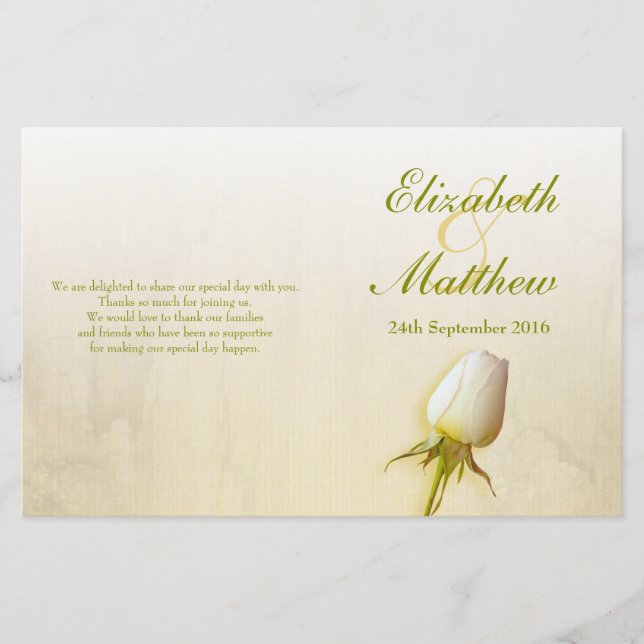 Programa de bodas con brotes de rosa blanca (Anverso)