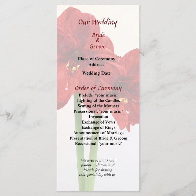 Programa de bodas con corazón de Sweet Pea rosa (Anverso)