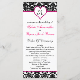 programa de bodas con damasco rosa monogramo