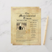 Programa de bodas con estilo de periódico vintage