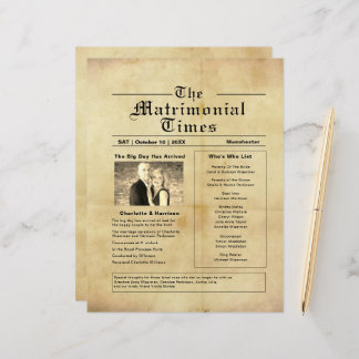 Programa de bodas con estilo de periódico vintage