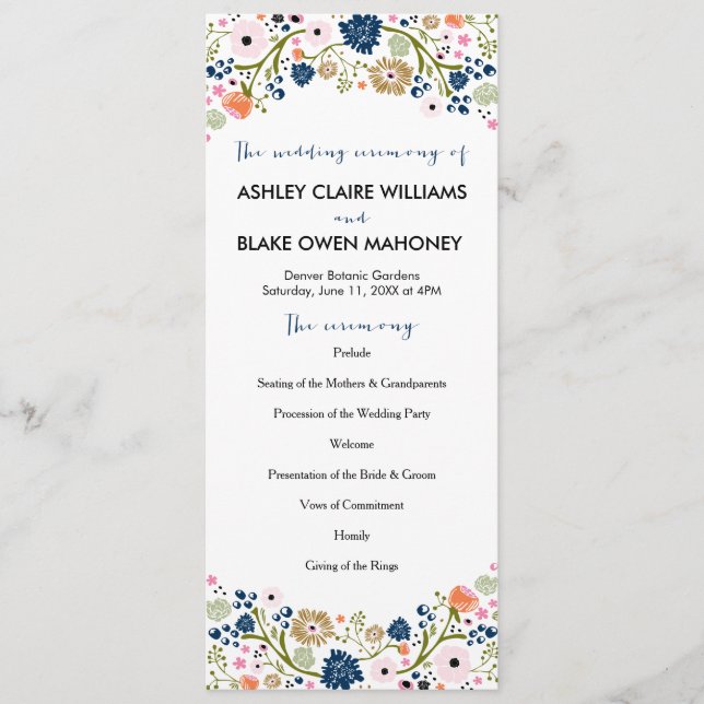 Programa de Bodas con Flores de bonito | Azul Mari (Anverso)