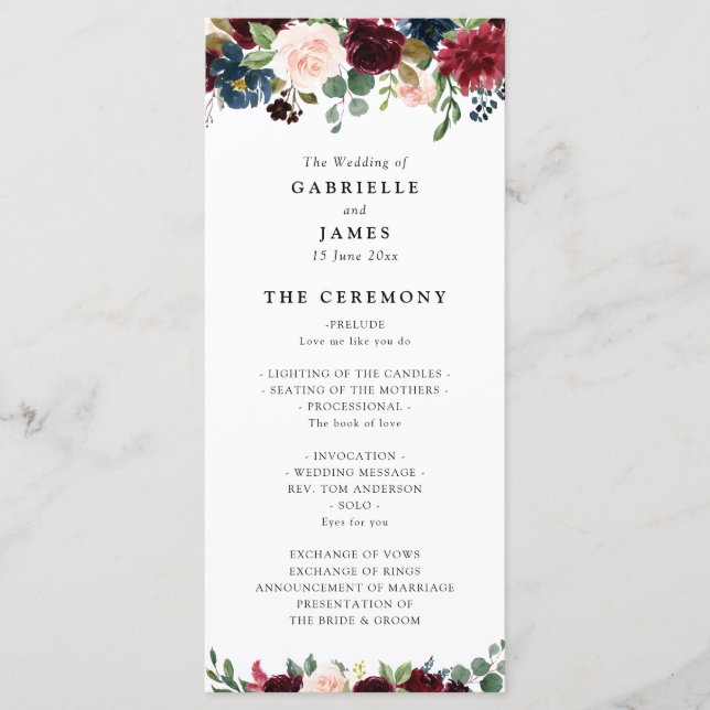 Programa de bodas con flores de la marina de Borgo (Anverso)