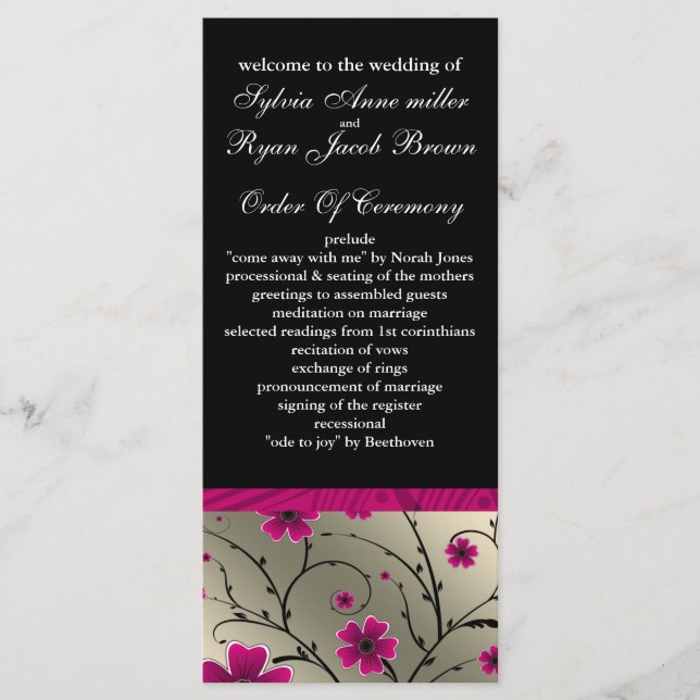 programa de Bodas con flores de marfil y rosa negr (Anverso)