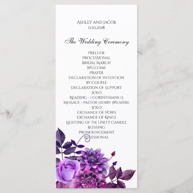 Programa de bodas con flores moradas с eremonia fl (Anverso)