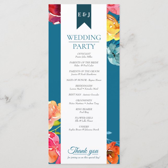 Programa de bodas con gasolina colorida en verano  (Reverso)