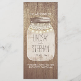 programa de bodas con luces de encaje rústico para