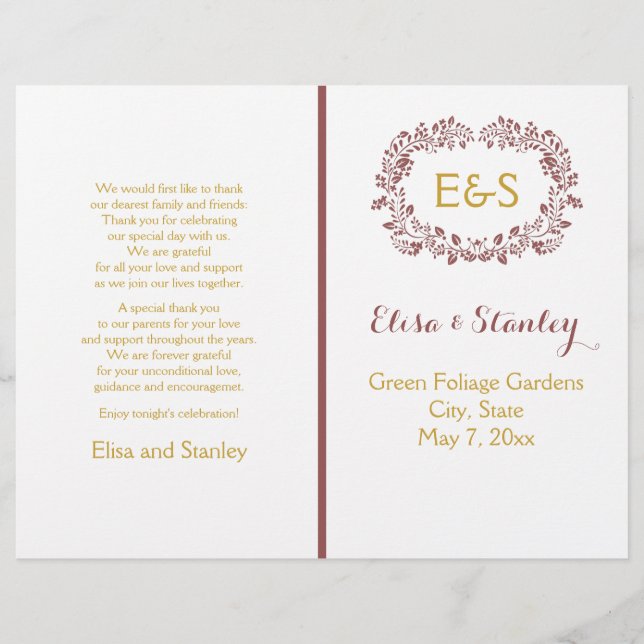 Programa de bodas con marco de fletamento de Marsa (Anverso)