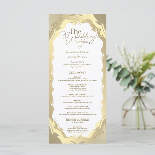Programa de bodas con resumen de oro moderno (Anverso de pie)