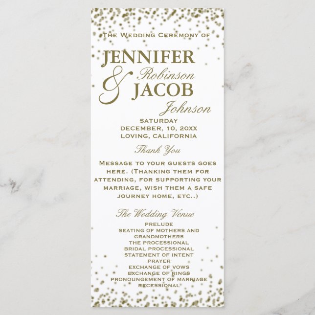 Programa de bodas | Confetti blanco y oro (Anverso)