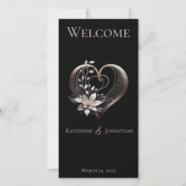 Programa de bodas - Corazón rosa moderno con flore