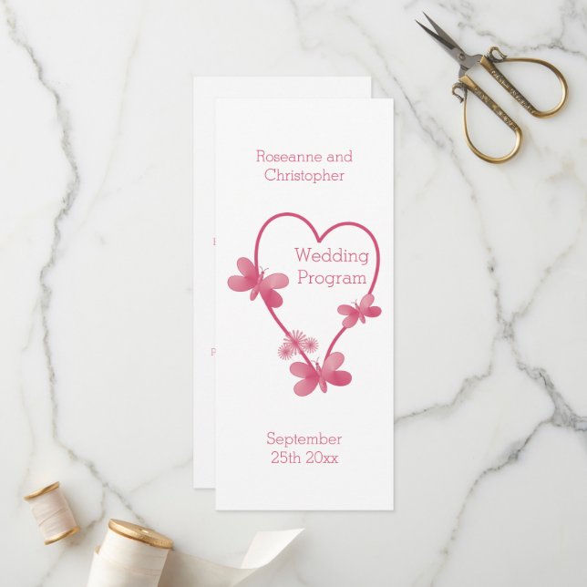 Programa De Bodas Corazón Rosa Y Mariposas (Anverso/Reverso In Situ)