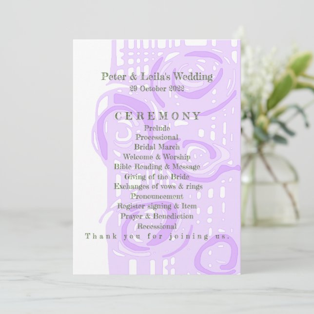 Programa de bodas Cultura Mosaic Floral Lilac 4 (Anverso de pie)