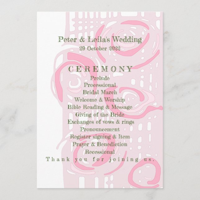 Programa de bodas Cultura Mosaico Floral Rosa 2 (Anverso)