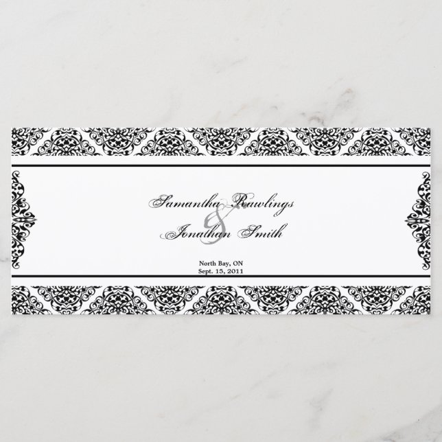Programa de bodas - Damasco blanco y negro (Anverso)