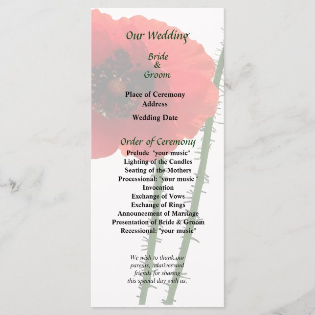 Programa de Bodas de Adormidera y Cuchillo Rojo (Anverso)