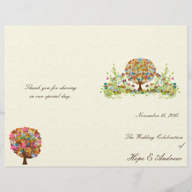 Programa de bodas de árbol de flores Damasco sublt (Anverso)