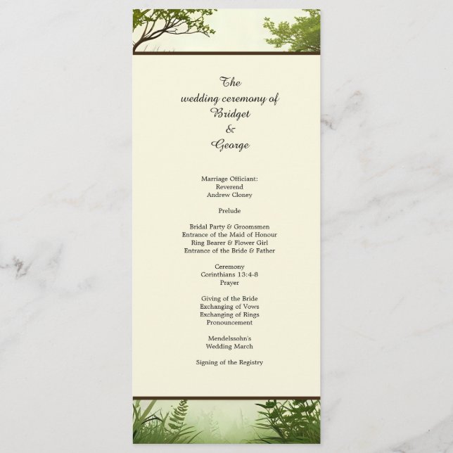 programa de bodas de arbol de vegetación rústica (Reverso)