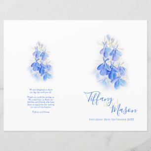Programa de bodas de arte azul blanco y verde en L