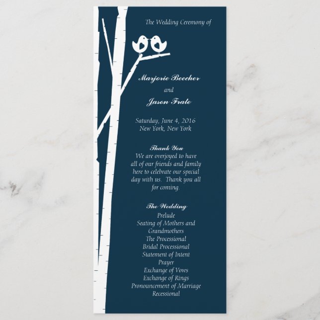 Programa de bodas de aves árbol de aves Azul (Anverso)