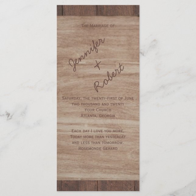 Programa de Bodas de Barn Wood Bears Country Weddi (Anverso)