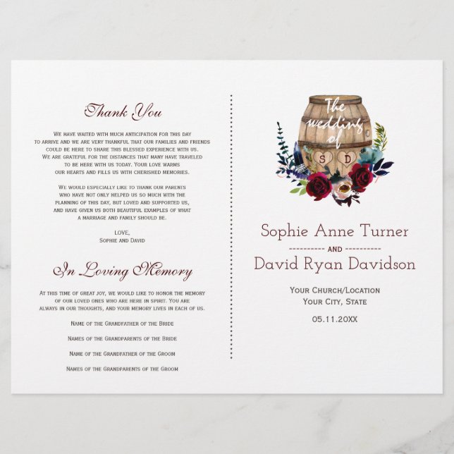 Programa de bodas de barril de vino floral de Borg (Frente)