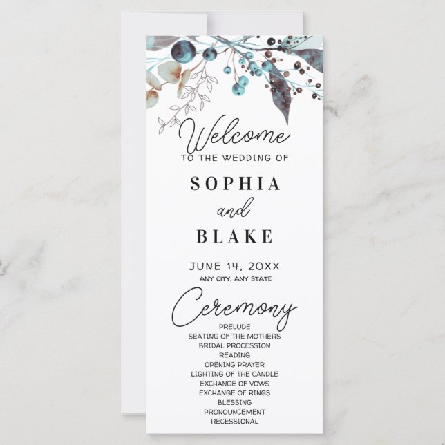 Programa de Bodas de Berias Azules y Gris y Bodas  (Anverso)