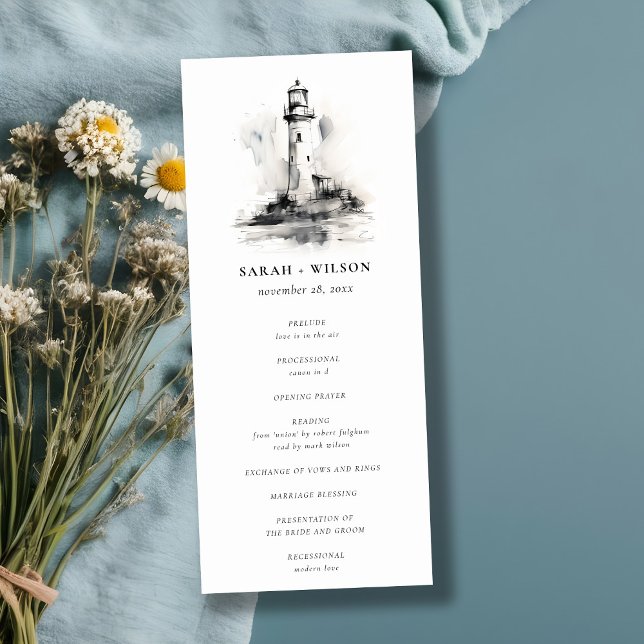 Programa de bodas de boceto de faro blanco y negro (Subido por el creador)