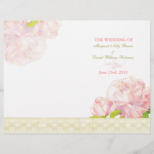 Programa de Bodas de Boda de Peón Rosa Primaveral (Anverso)