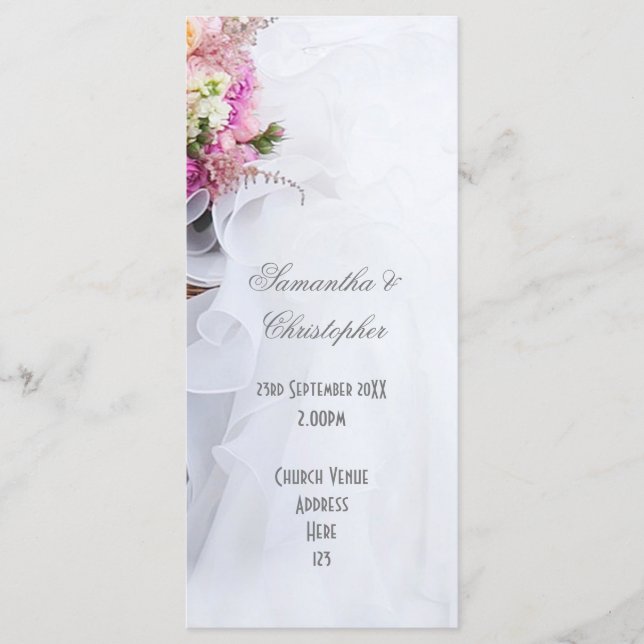 Programa de bodas de boda floral rosa blanco (Anverso)