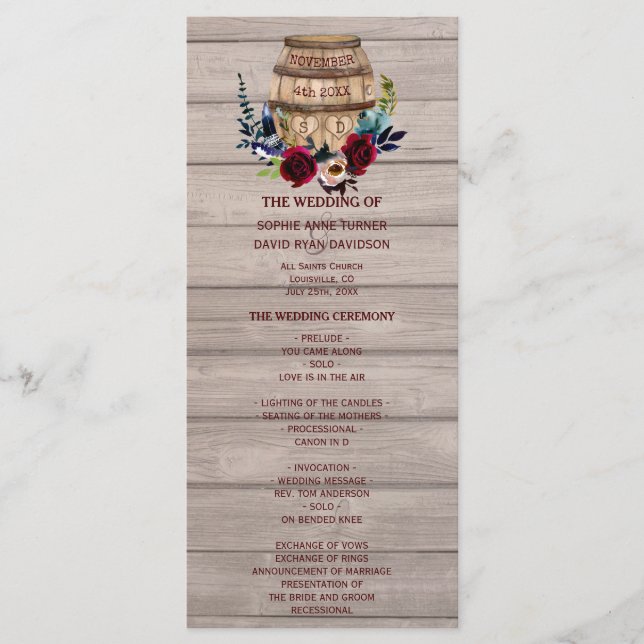 Programa de Bodas de Borgoña con Flores de Marfil (Anverso)