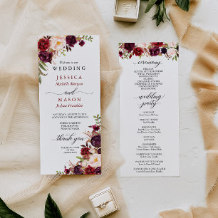 Programa de bodas de Borgoña Rustic Marsala