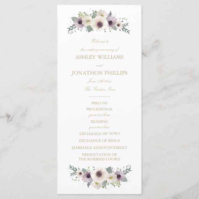 Programa de Bodas de Bouquet de Anemone (Anverso)
