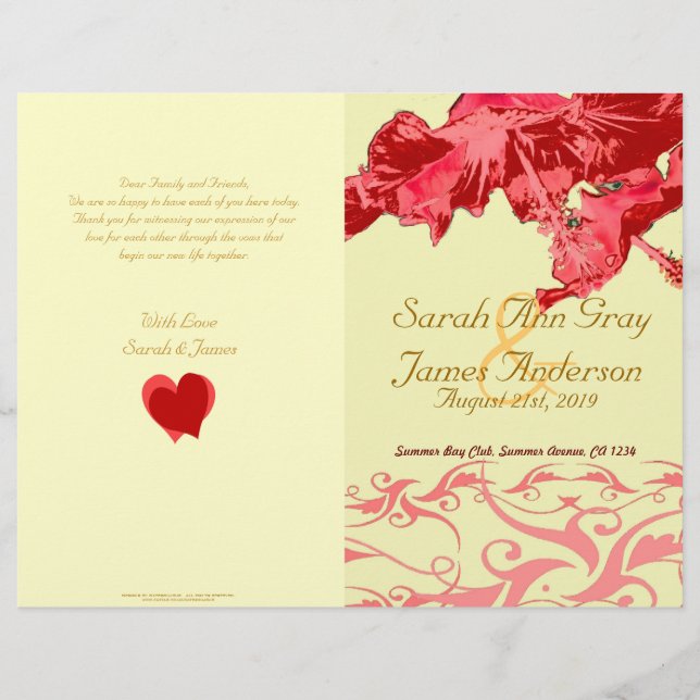 Programa de bodas de brocado de hibiscos Rojos (Anverso)