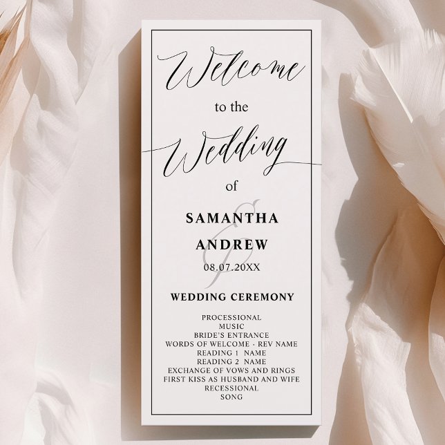 Programa de bodas de caligrafía blanca clásica (Classic black white calligraphy wedding program)