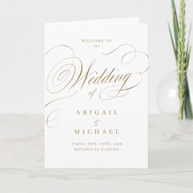 Programa de bodas de caligrafía clásica Gold Elega (Anverso)