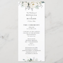 Programa de bodas de color blanco acuático floral