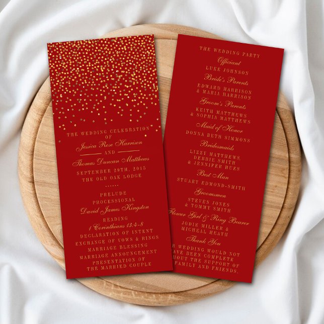 Programa de Bodas de Confetti de Oro Rojo y Glam (Subido por el creador)
