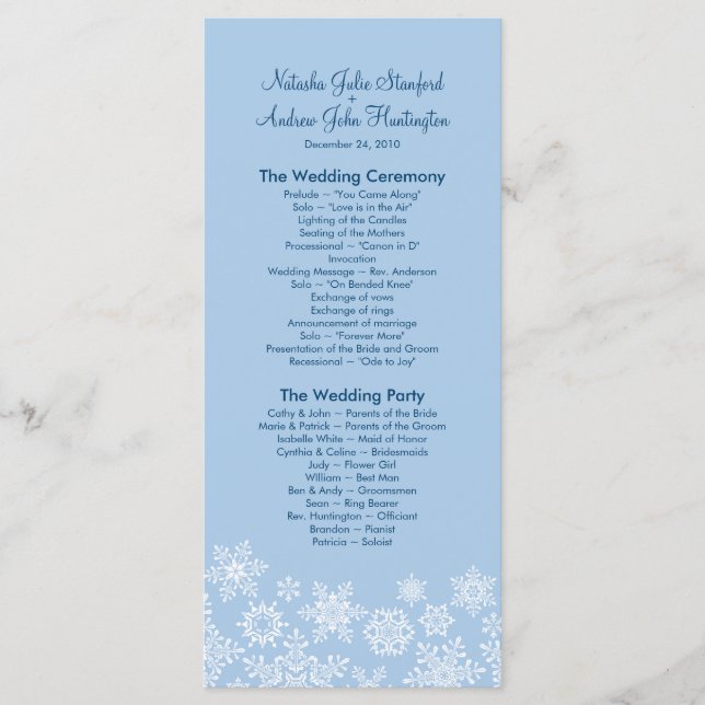 Programa de bodas de copos de nieve de invierno Fo (Anverso)