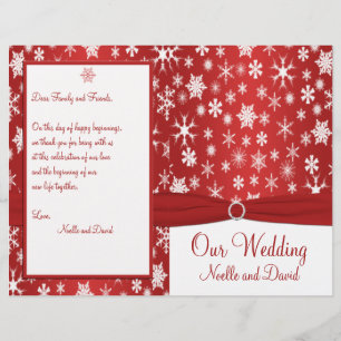 Programa de bodas de copos de nieve rojos y blanco