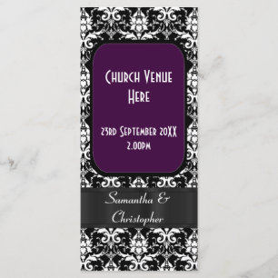 Programa de bodas de damasco blanco, morado y negr