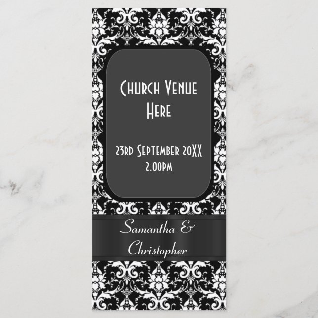 Programa de bodas de damasco blanco y negro (Anverso)