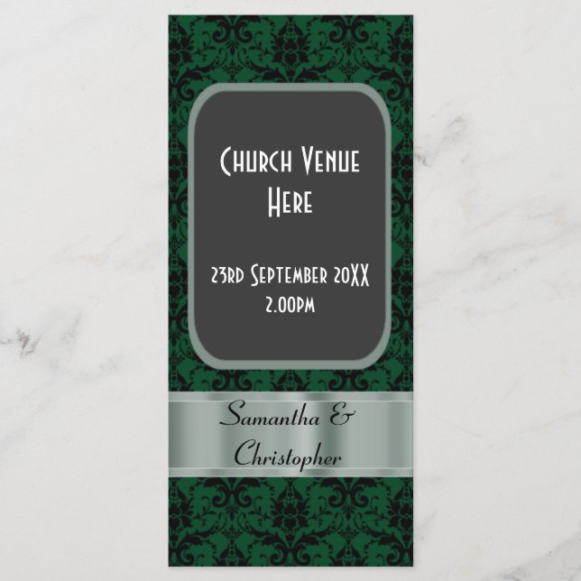 Programa de bodas de damasco negro y verde (Anverso)