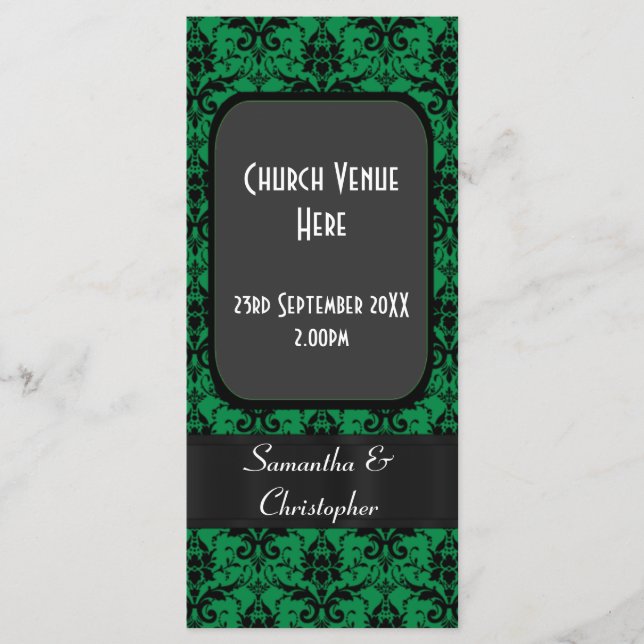 Programa de bodas de damasco negro y verde (Anverso)