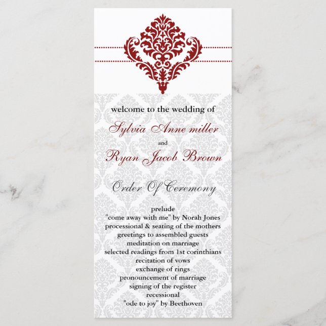 programa de bodas de damasco rojo (Anverso)