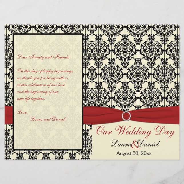 Programa de Bodas de Damasco Rojo, Marfil y Negro (Anverso)