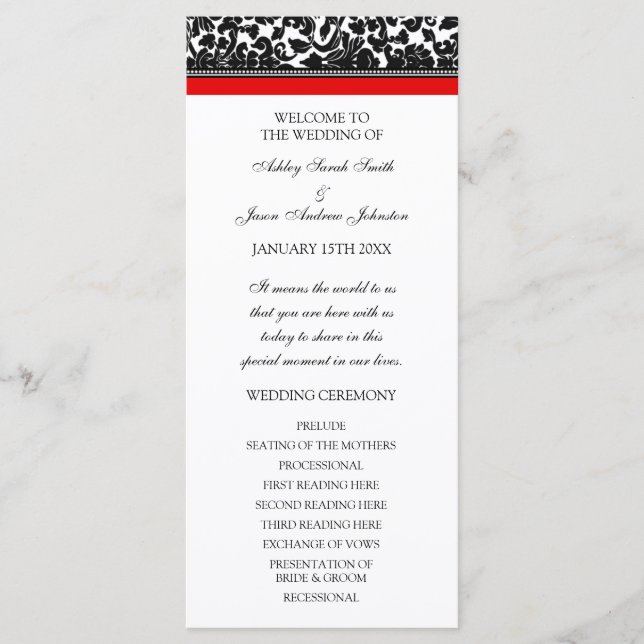 Programa de bodas de damasquetes negros rojos (Anverso)