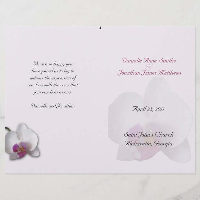 Programa de bodas de Danielle (Anverso)