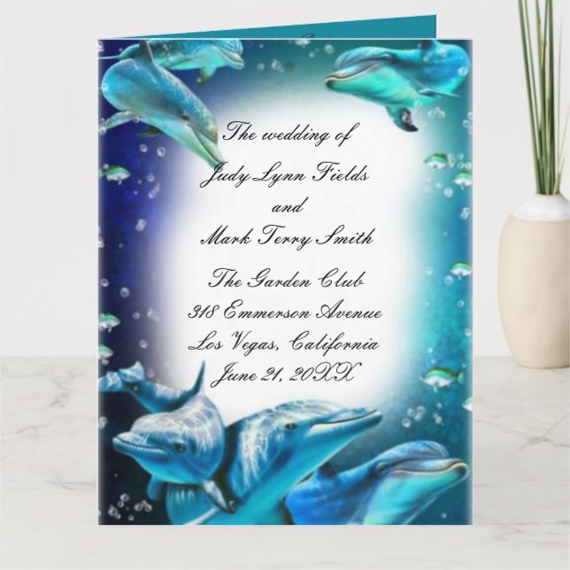 Programa de bodas de delfines con tema de playa (Anverso)